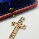 Sterling Silver Glass Paste Cross Charm Pendant Vintage c1970