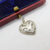 Sterling Silver Ornate Heart Charm Pendant Vintage c1970