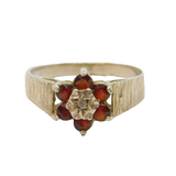 Sterling Silver 6 Garnet & Diamond Cluster Ring Vintage 1980 London Size N 1/2
