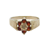 Sterling Silver 6 Garnet & Diamond Cluster Ring Vintage 1980 London Size N 1/2