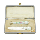 20th Century Boxed .935 Silver & Enamel Bookmark & Seal Set Antique c1920s