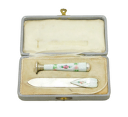 20th Century Boxed .935 Silver & Enamel Bookmark & Seal Set Antique c1920s