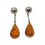 Pair of Sterling Silver Chunky Baltic Amber Long Drop Earrings Vintage c1980