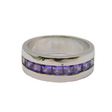 Sterling Silver Amethyst Half Eternity Band Ring Vintage c1990 Size P 1/2