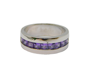 Sterling Silver Amethyst Half Eternity Band Ring Vintage c1990 Size P 1/2
