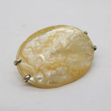 Sterling Silver Mounted Carved Mother of Pearl Brooch Pin Antique c1930s