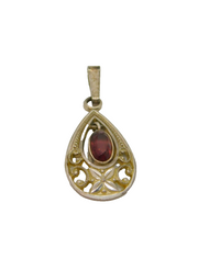 Sterling Silver Oval Cut Garnet Patterned Peardrop Charm Pendant Vintage c1970s