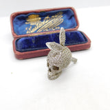 Sterling Silver Pave Set Diamond Paste Bunny Skull Statement Pendant c2000