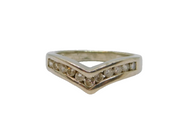 Sterling Silver 11 Stone White Topaz Wishbone Dress Ring Vintage c1970 Size M