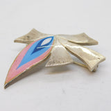 Studio Sterling Silver & Enamel Floral Spray Brooch Vintage 1973 Birmingham