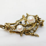 Sterling Silver Gilt & Pearl Set Modernist Floral Brooch Vintage c1970s