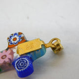 Italian Sterling Silver Gilt Millefiori Glass Cross Pendant Vintage