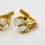 Pair of 9ct Yellow Gold, White Opal & Spinel Set Clip-On Earrings Vintage