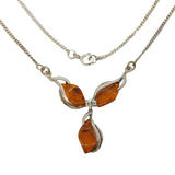 Sterling Silver & Baltic Amber Three-Part Floral Necklace Vintage c1970s