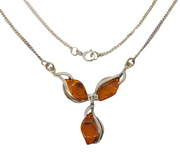 Sterling Silver & Baltic Amber Three-Part Floral Necklace Vintage c1970s