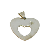 Sterling Silver Single Diamond Set Open Heart Charm Pendant Vintage c1970