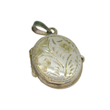 Sterling Silver Fern Pattern Oval Double Locket Charm Pendant Vintage c1970