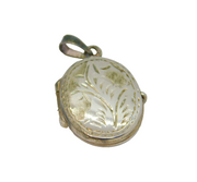 Sterling Silver Fern Pattern Oval Double Locket Charm Pendant Vintage c1970