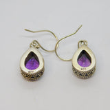 Pair of Sterling Silver Eastern Style Amethyst Peardrop Earrings Vintage c1990's