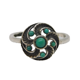 Sterling Silver Victorian Style Turquoise Set Floral Cluster Ring Vintage c1970