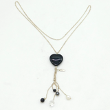 Studio Jewellery Sterling Silver Glass Heart & Drop Statement Necklace Vintage
