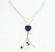 Studio Jewellery Sterling Silver Glass Heart & Drop Statement Necklace Vintage
