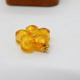 9ct Yellow Gold Carved Yellow Murano Glass Floral Charm Pendant Vintage c2000