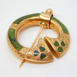 Victorian 9ct Gold & Connemara Marble Penannular Celtic Shamrock Brooch Antique