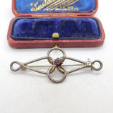 Sterling Silver Twisted Knot Form Garnet Set Brooch Vintage c1960