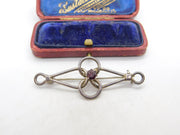 Sterling Silver Twisted Knot Form Garnet Set Brooch Vintage c1960