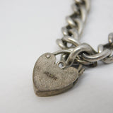 Sterling Silver Curb Link Charm Bracelet Heart Lock Vintage c1970 18cm Length