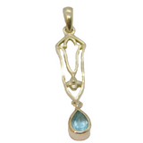 Sterling Silver Blue Topaz Peardrop Art Nouveau Style Pendant Modern c1990s