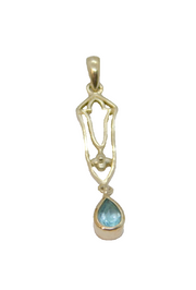 Sterling Silver Blue Topaz Peardrop Art Nouveau Style Pendant Modern c1990s