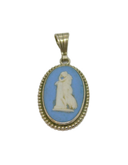Sterling Silver Wedgwood Jasperware Cameo Oval Charm Pendant Vintage c1970s