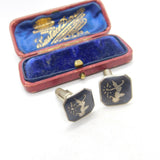 Siam Sterling Silver Niello Enamel Dancing Goddess Gents Cufflinks Antique