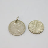 Sterling Silver British Sixpence Coin Charm Pendant Vintage 1957