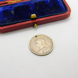 Sterling Silver Queen Victoria Six Pence Coin Charm Pendant Antique 1887