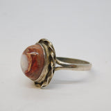 Sterling Silver Cabochon Cut Host Rock White Opal Dress Ring Vintage c1970