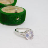 Sterling Silver Pale Lilac Crystal Solitaire Ring Vintage c1970 Size M