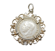 Sterling Silver George V Threepence Coin Charm Pendant Antique 1934