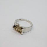 Sterling Silver Smoky Glass Set Modernist Band Ring Vintage c1990 Size P 1/2