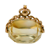 Edwardian 9ct Yellow Gold & Faceted Citrine Spinner Fob Pendant Antique