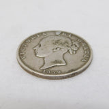 Queen Victoria .925 Silver Half Crown Coin Antique 1850 Fair Drilled Condition