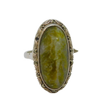 Sterling Silver Connemara Marble & Marcasite Dress Ring Antique c1930 Size M