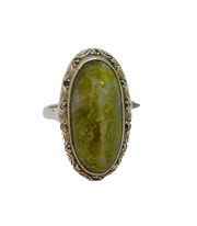 Sterling Silver Connemara Marble & Marcasite Dress Ring Antique c1930 Size M