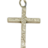 Sterling Silver Patterned Textured Cross Charm Pendant Vintage c1970