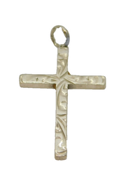 Sterling Silver Patterned Textured Cross Charm Pendant Vintage c1970