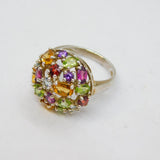 Sterling Silver Multi-Colour Gemstone Cluster Cocktail Ring Vintage c1990 Size R