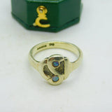 9ct Yellow Gold & Two Opal Set Abstract S Ring Vintage 1973 Birmingham