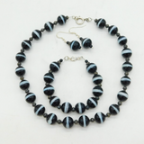 Sterling Silver Banded Agate Glass Jewellery Suite Necklace, Bracelet, Earrings